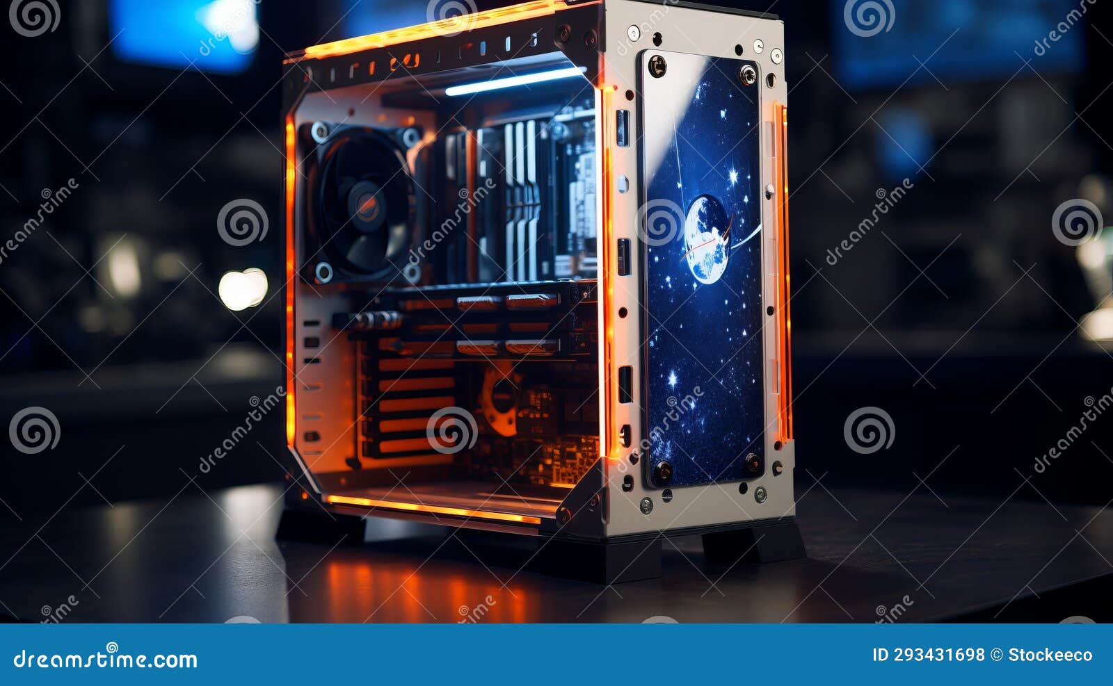 nasa themed pc case with mounted light