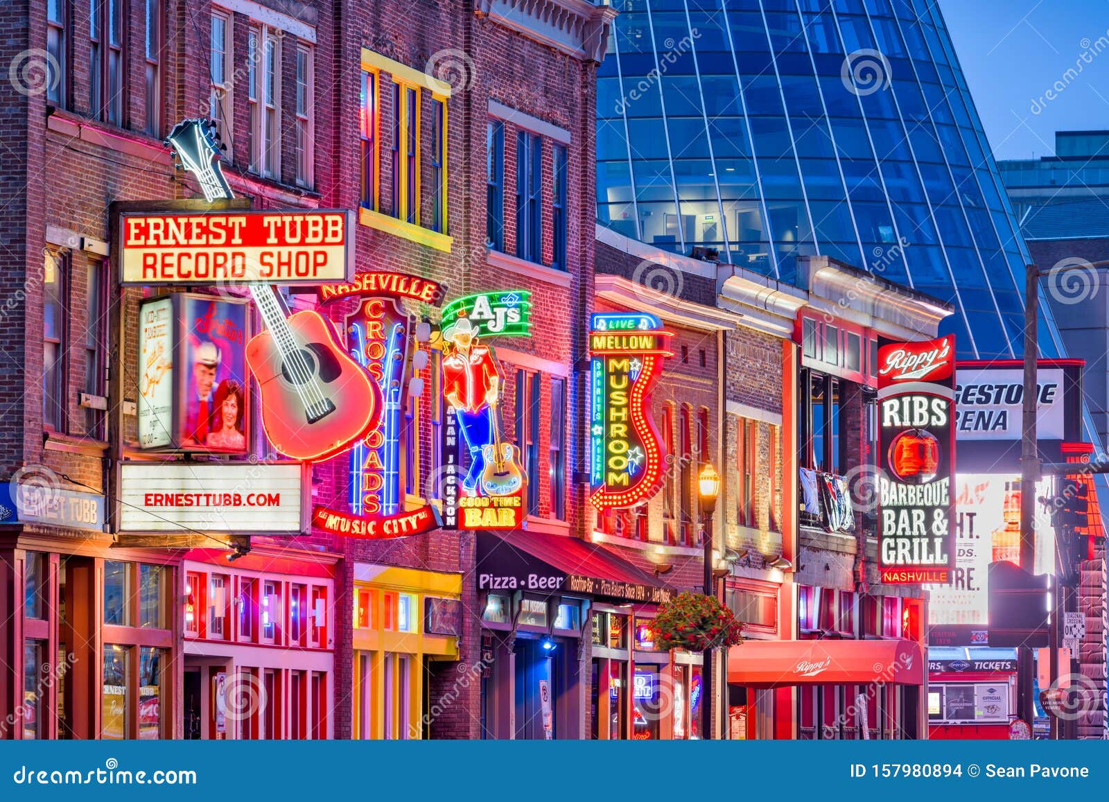 Lower Broadway Honky Tonks Nashville, Tennessee Editorial Stock Image