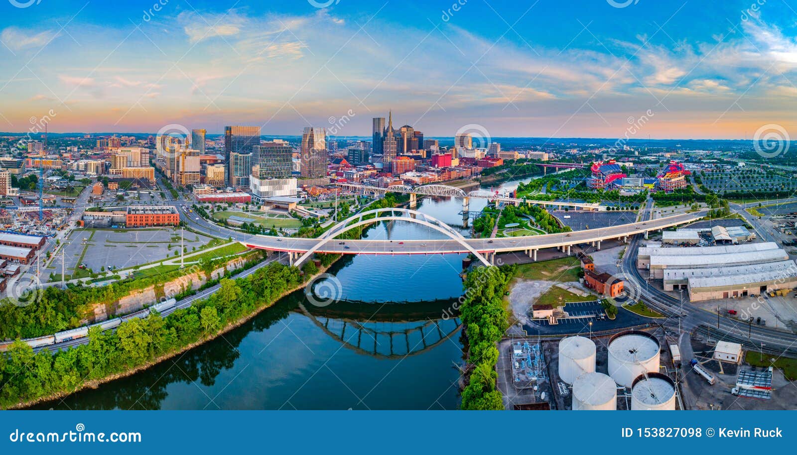 nashville tennessee tn drone skyline aerial and cumberland river