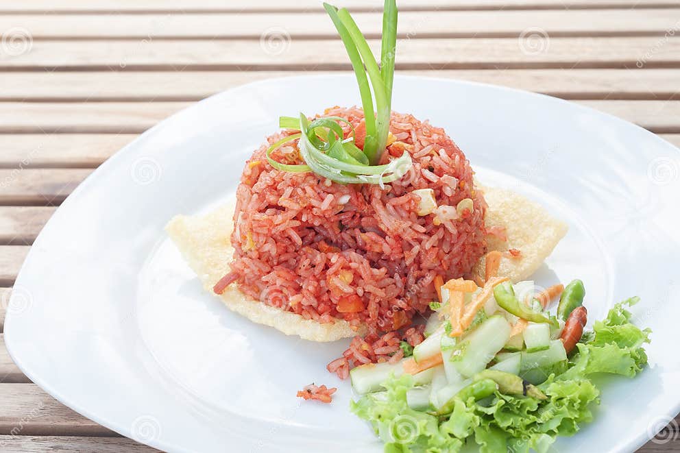 Nasi Goreng Merah or Red Fried Rice Stock Image - Image of herb