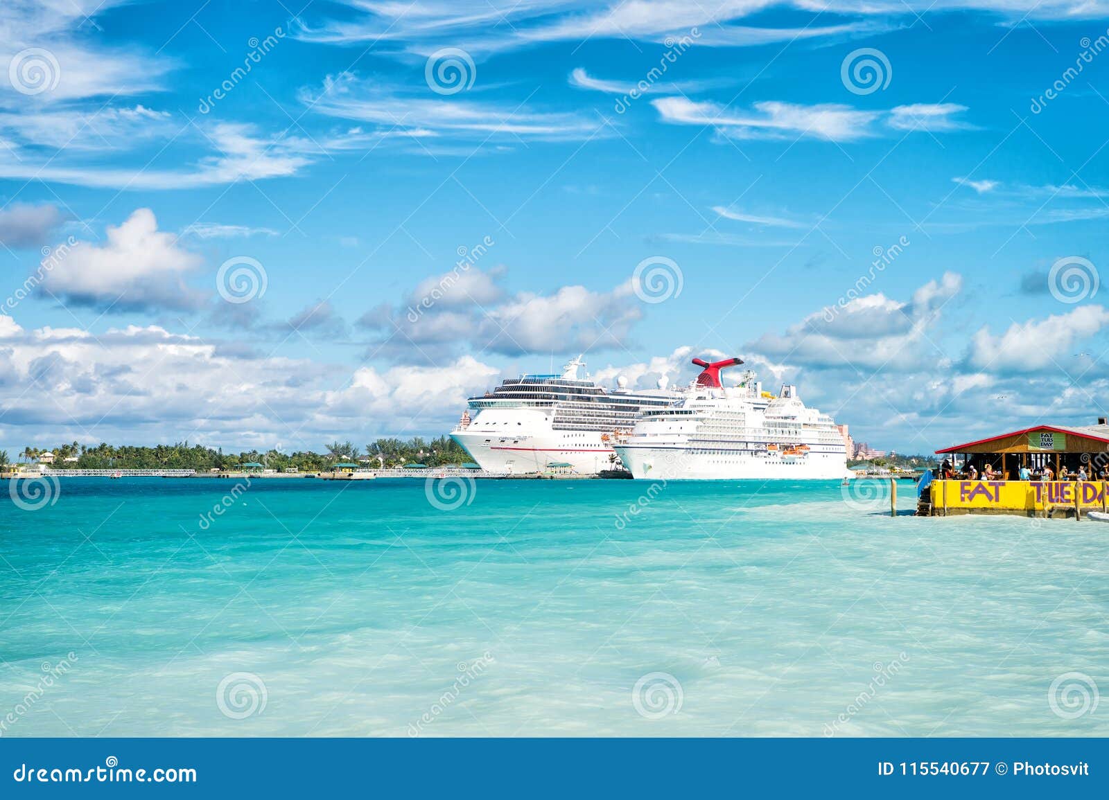 Nassau, Bahamas - January 07, 2016: Cruise Ships In Port. Ocean Liners
