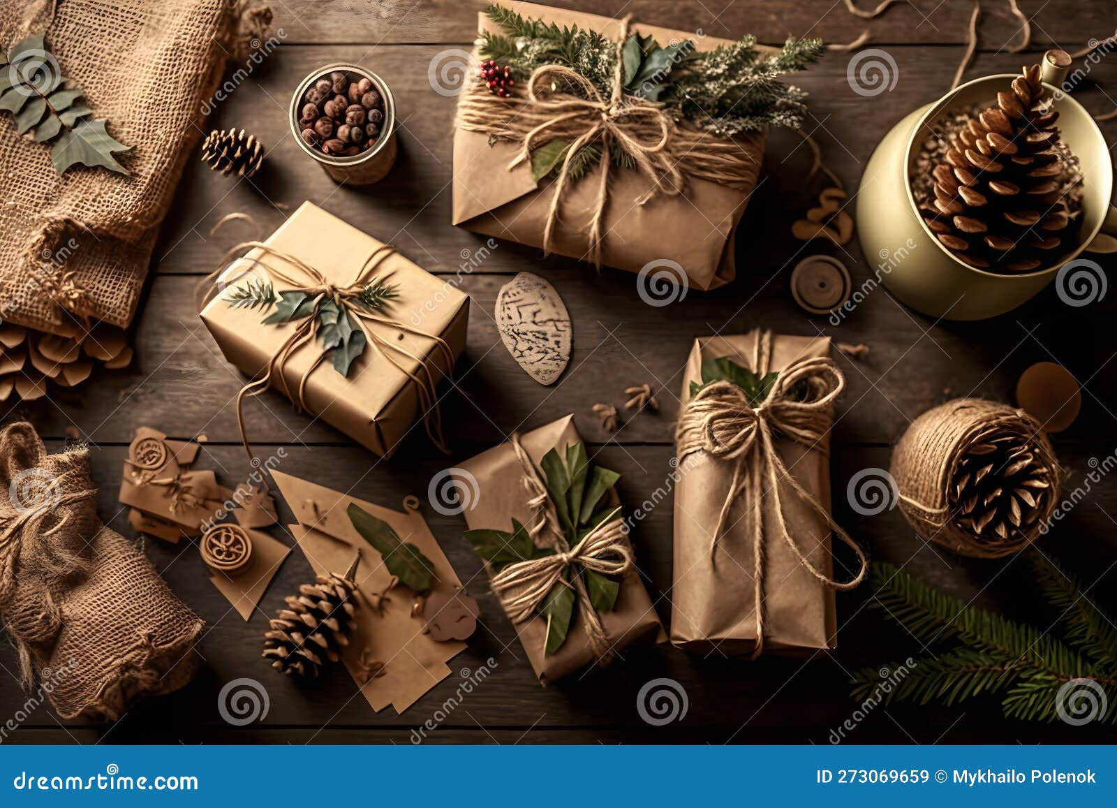 Natale E Confezioni Da Regalo E Decorazioni Per Il Nuovo Anno,  Eco-friendly, Ecologica, Niente Confezioni Di Rifiuti. Rete Neurale  Illustrazione di Stock - Illustrazione di mestiere, ecologia: 273069659