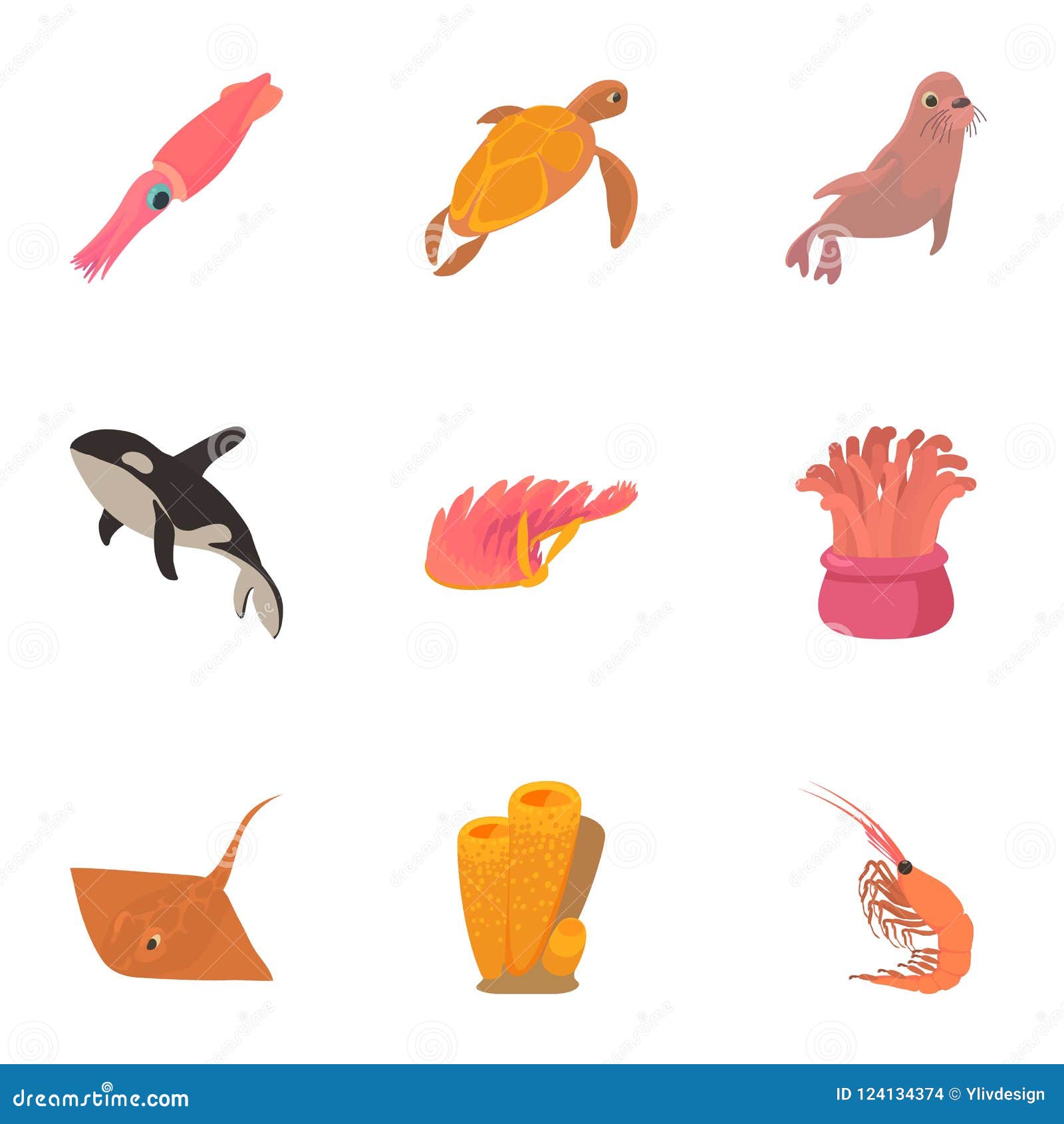 natatorial icons set, cartoon style