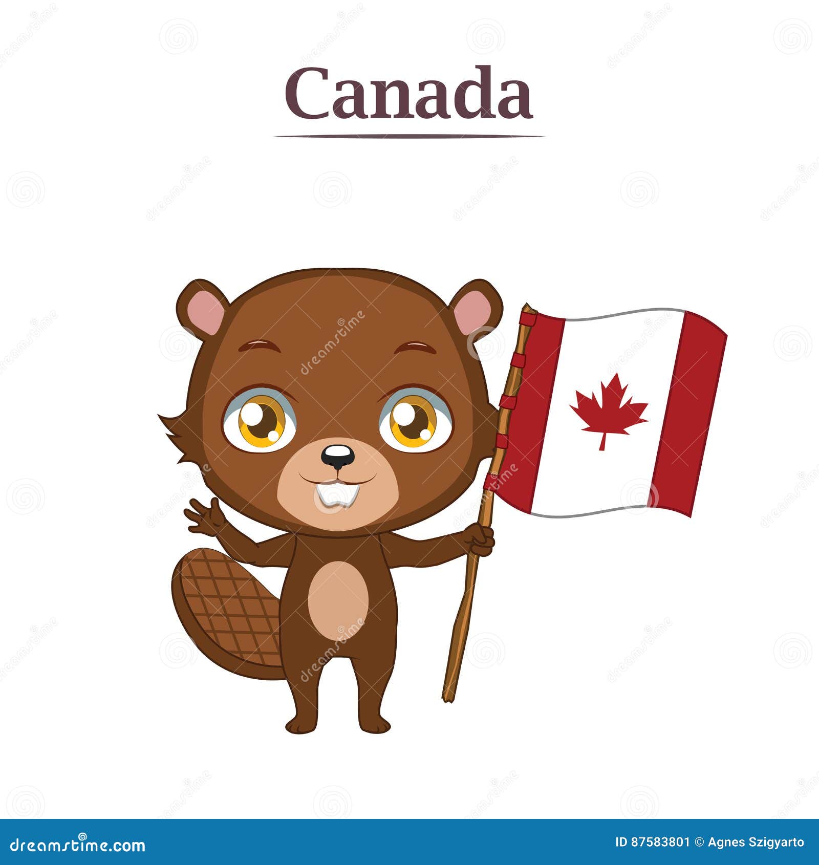 National Animal with Canadian Flag Stock Vector - Illustration of flag,  joyful: 87583801