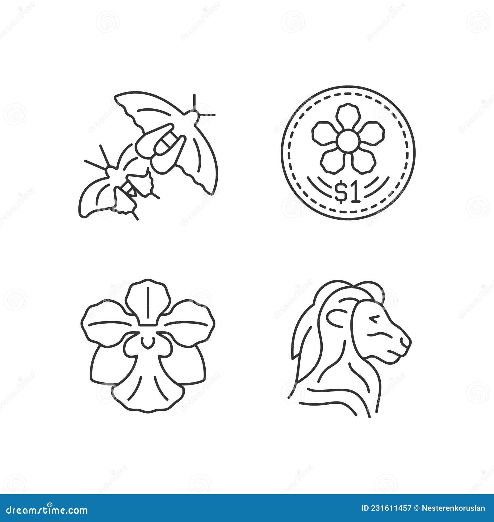 National Animal and Flower of Singapore Linear Icons Set Stock Vector - Illustration of orchid, national: 231611457 National Animal and Flower of Singapore Linear Icons Set Stock Vector - Illustration of orchid, national: 231611457