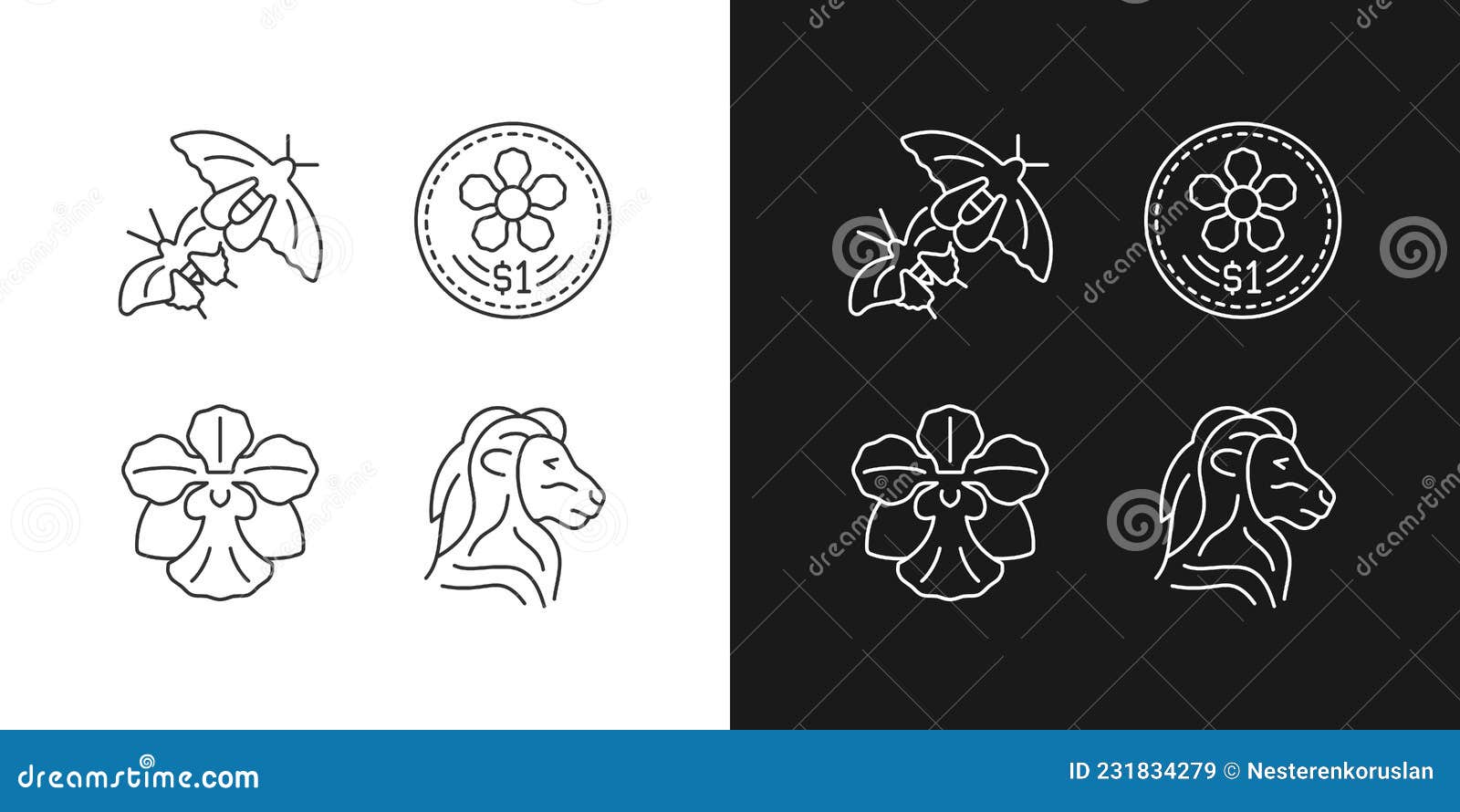 National Animal and Flower of Singapore Linear Icons Set for Dark and Light Mode Stock Vector - Illustration of money, dark: 231834279 National Animal and Flower of Singapore Linear Icons Set for Dark and Light Mode Stock Vector - Illustration of money, dark: 231834279