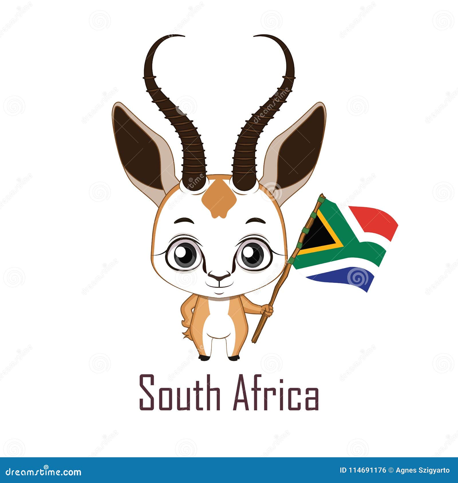 national animal springbok holding the flag of south africa