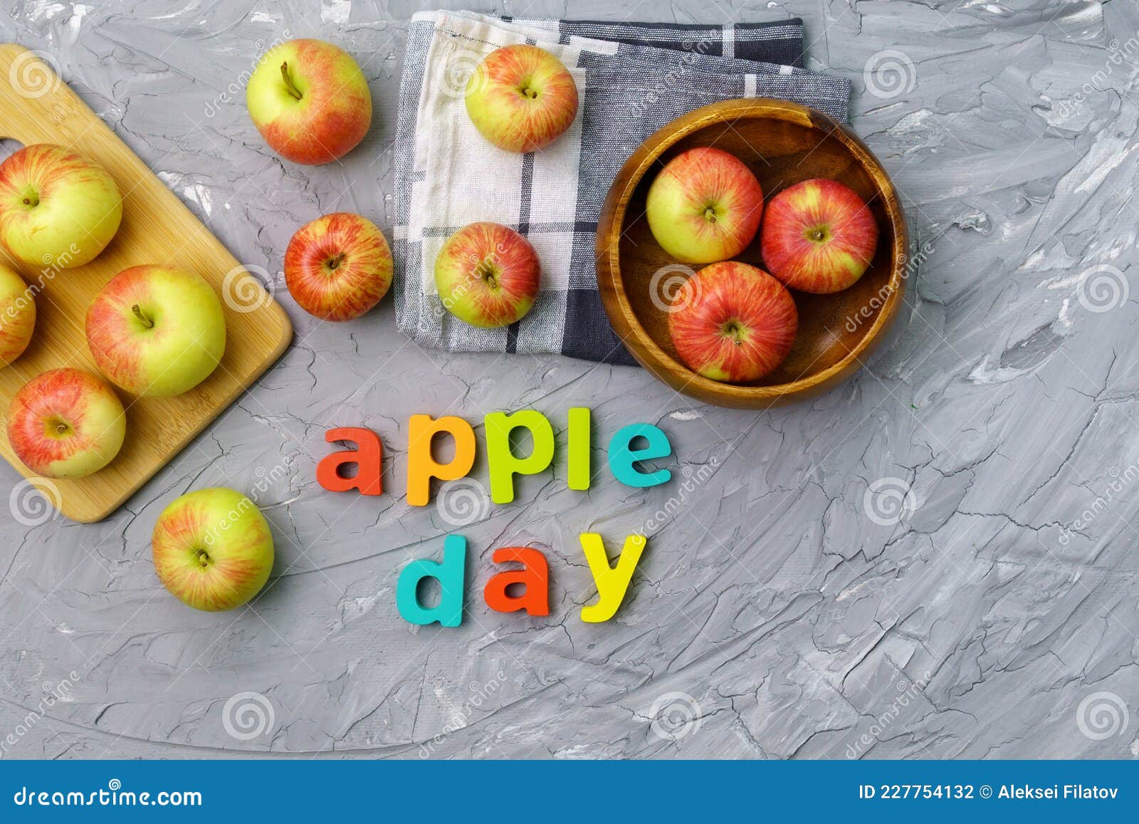 National Apple Day is October 21. Apples on a Gray Background. Copy