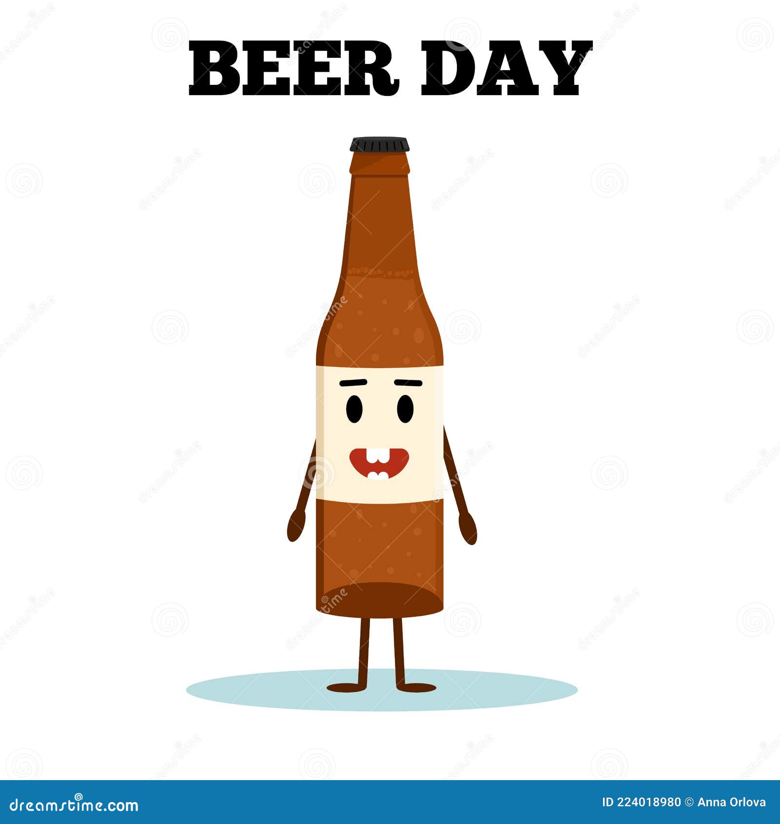 National Beer Day. Funny Bottle of Beer Stock Vector Illustration of