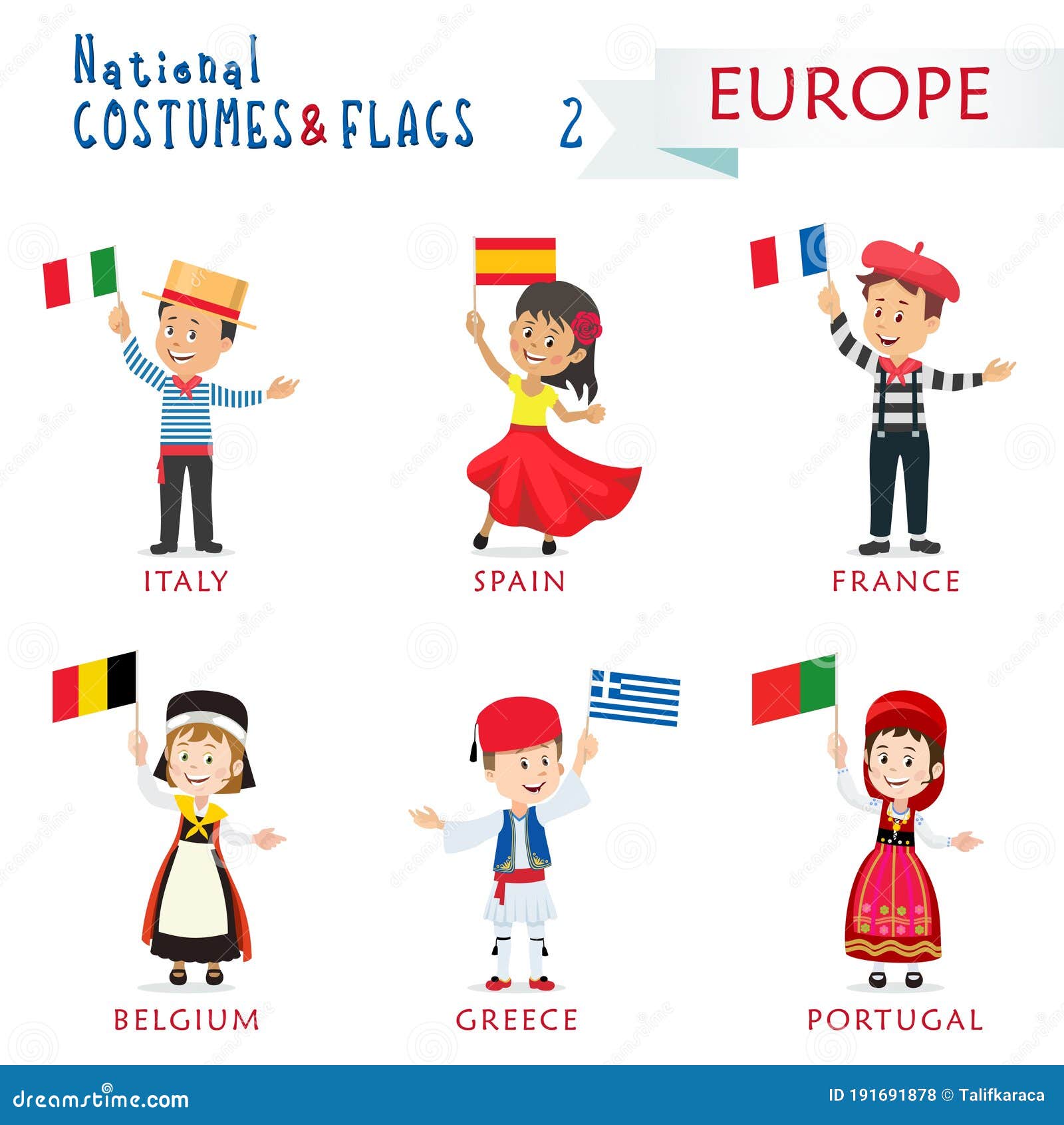 national costumes and flags of the nations - kids of the world - europe