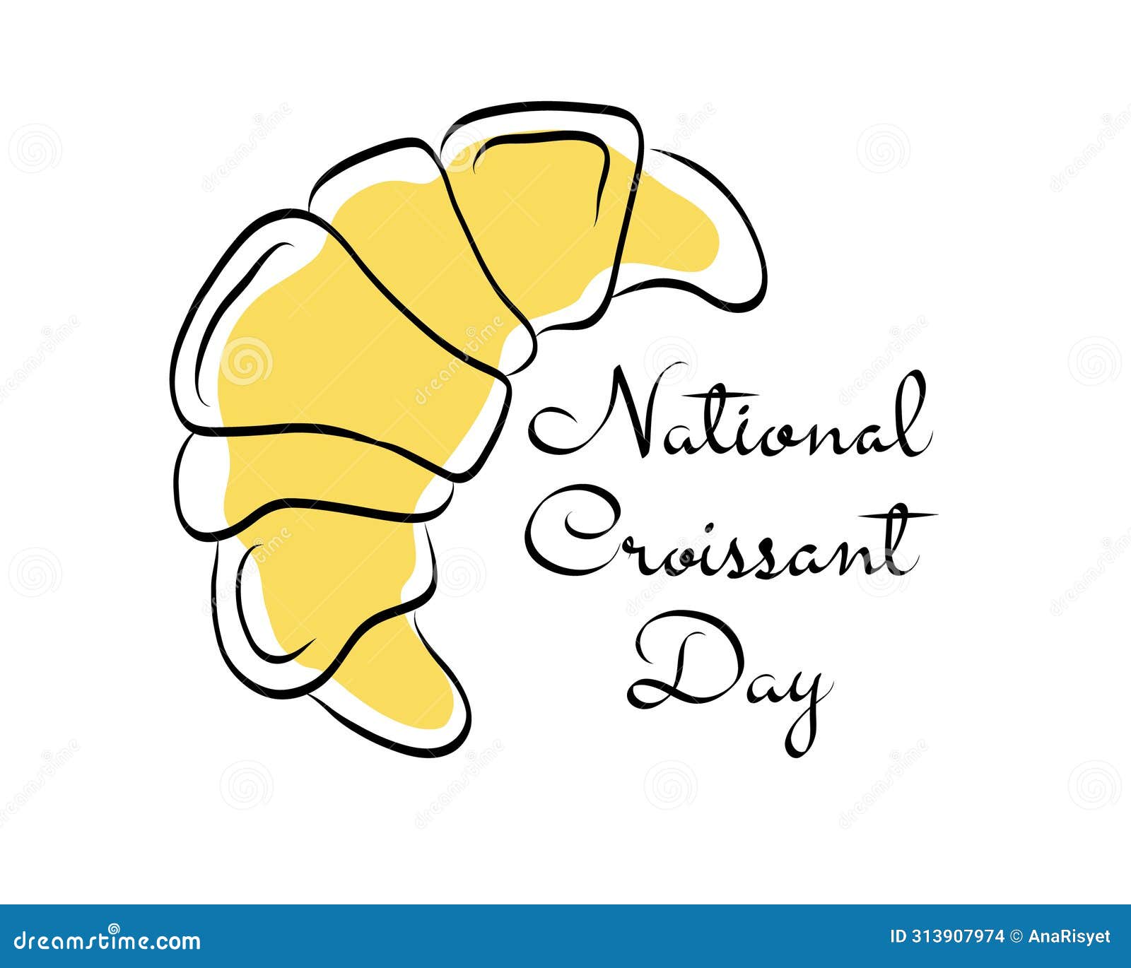National Croissant Day Illustration. Hand Drawn Outline Abstract Colored Illustration Stock