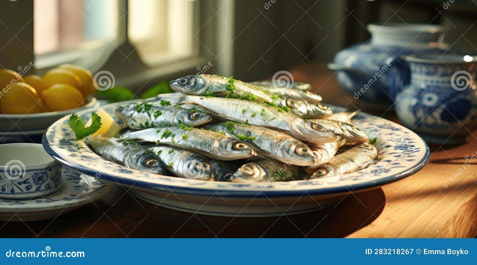 National Dish of the Netherlands, Herring. Dish Closeup. Fish