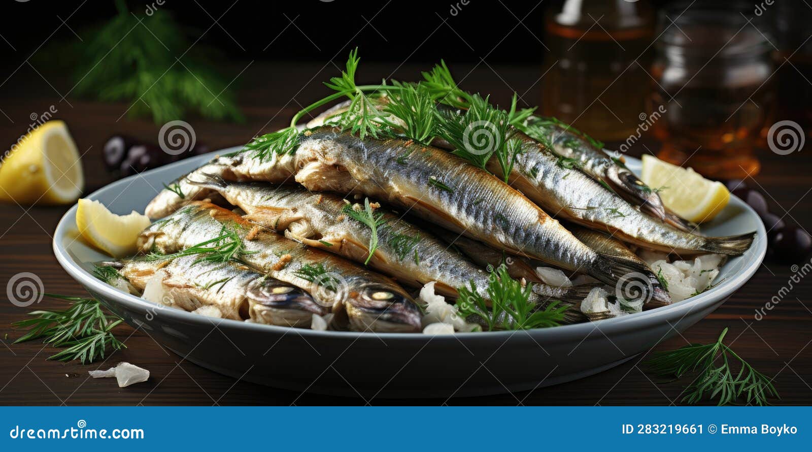 National Dish of the Netherlands, Herring. Dish Closeup. Fish