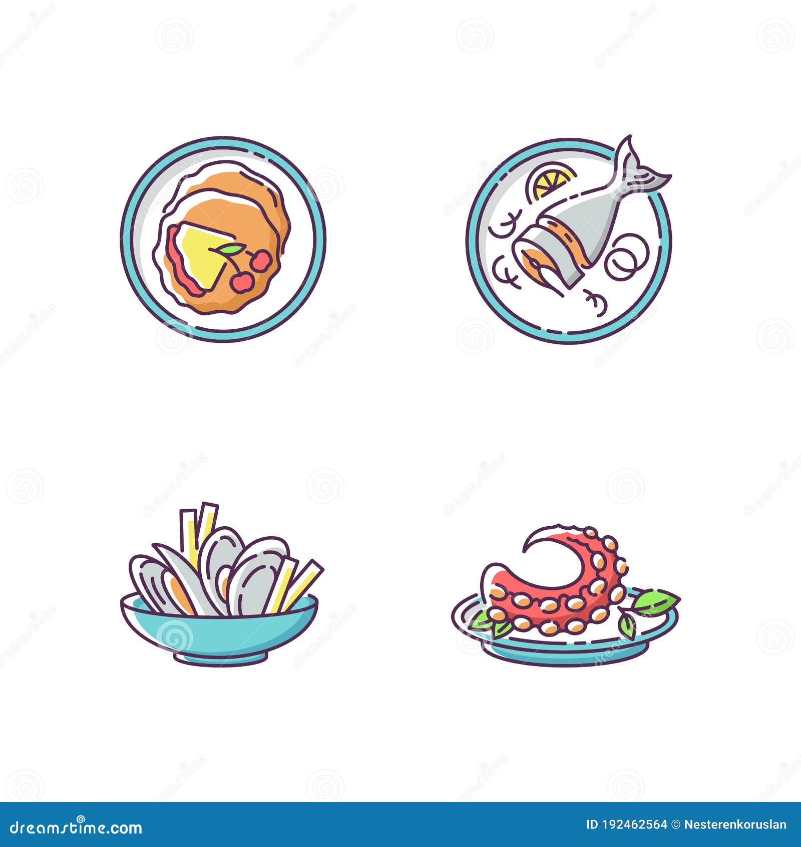 national dish rgb color icons set