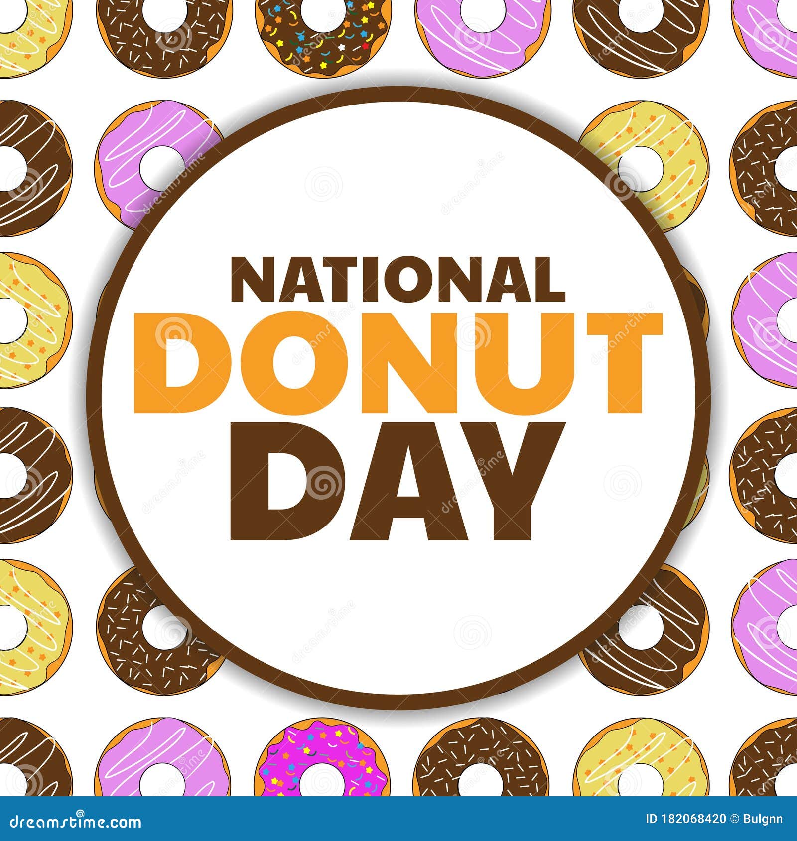 NATIONAL DONUT DAY.glazed Sweet Donut. Draw Funny American Kawaii