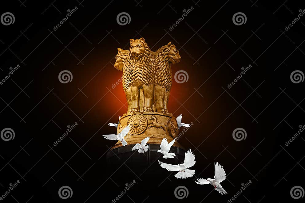 National Emblem of India with White Pigeon Stock Image - Image of india