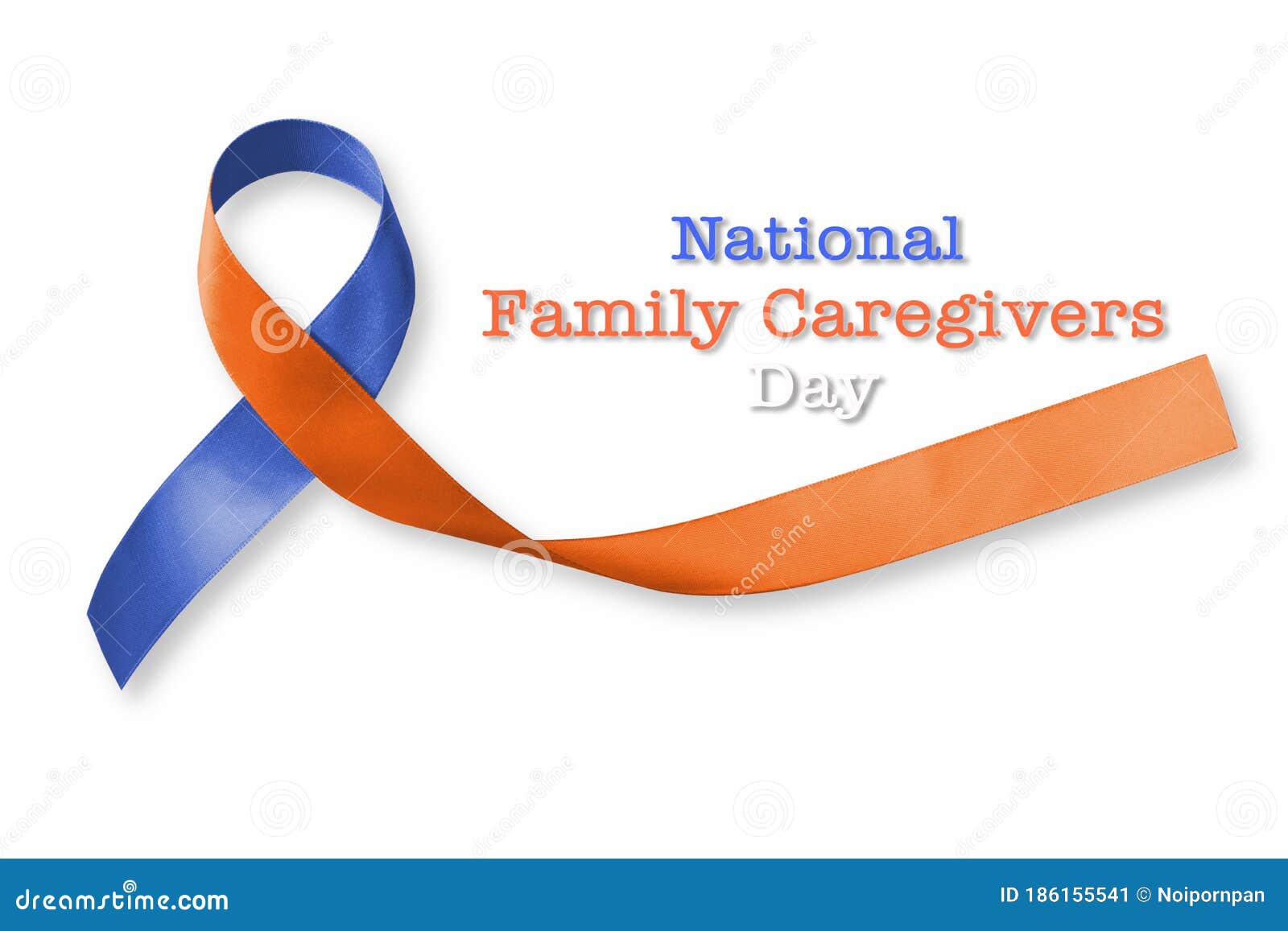 national family caregivers awareness in orange navy blue color fabric ribbon  on white background clipping path