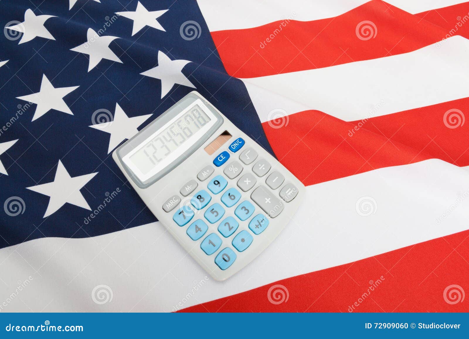 National Flag with Calculator Over it USA Stock Photo Image of