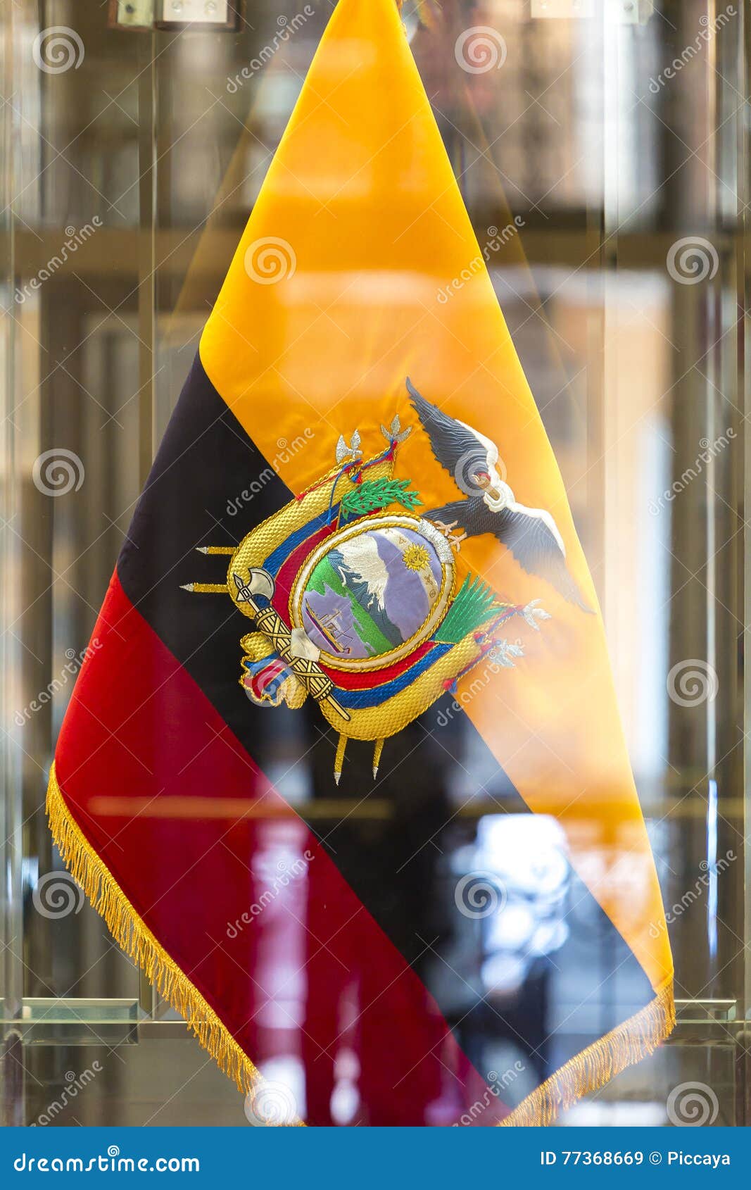 National Flag of Ecuador with Reflections in Quito Stock Image Image