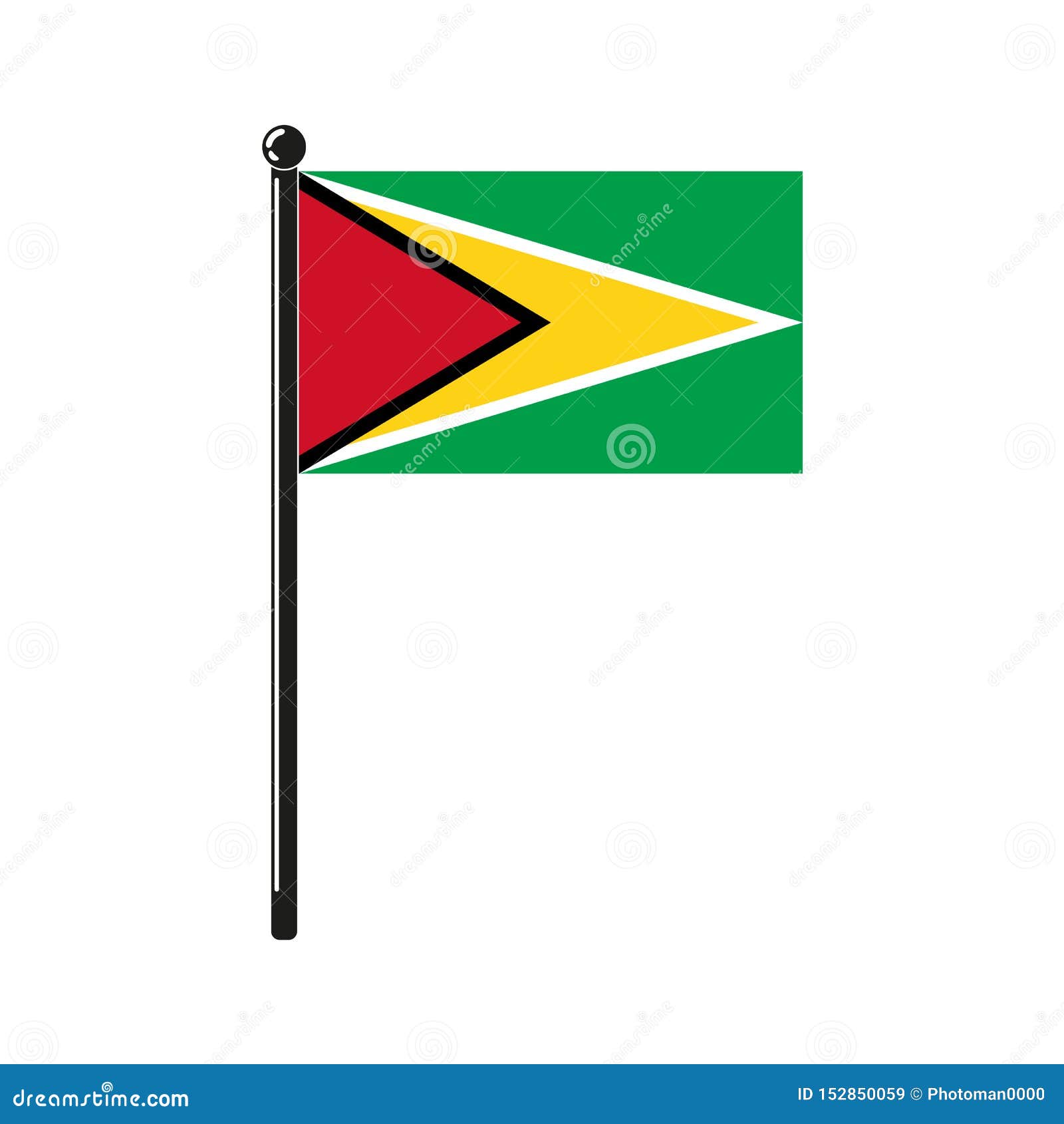 National Flag of Guyana on the Stick Stock Vector - Illustration of 