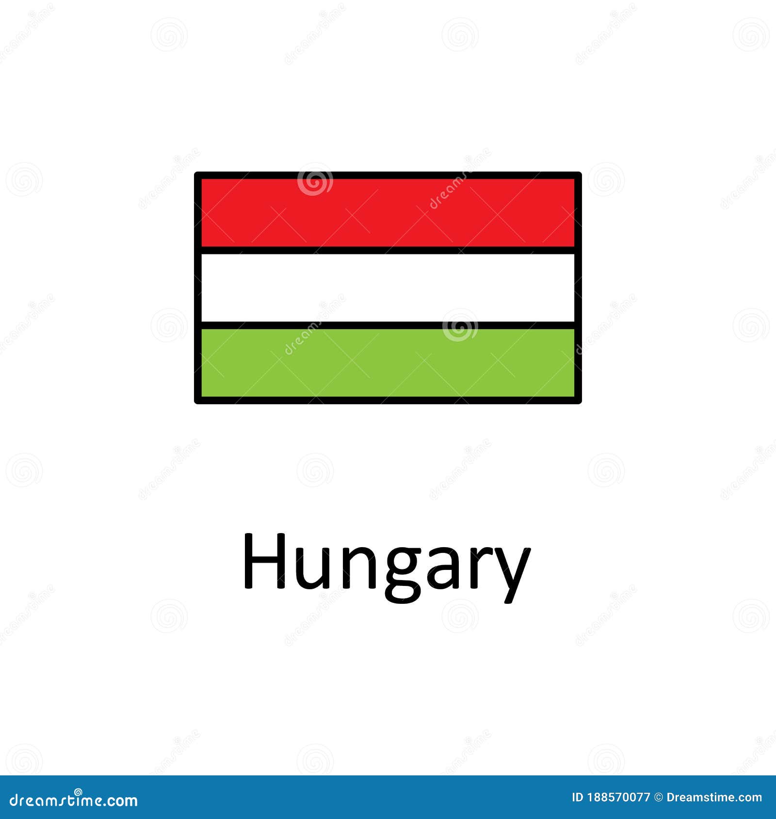 National Flag of Hungary in Simple Colors with Name Icon Stock
