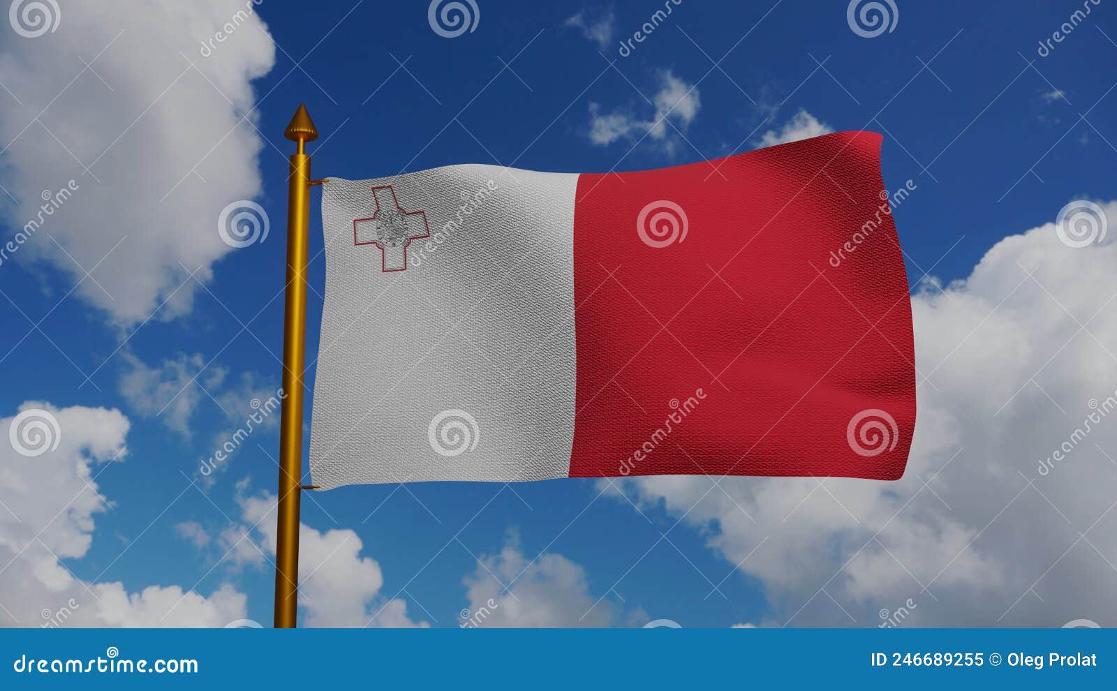 national flag of malta waving 3d render with flagpole and blue sky, republic of malta flag textile or bandiera ta