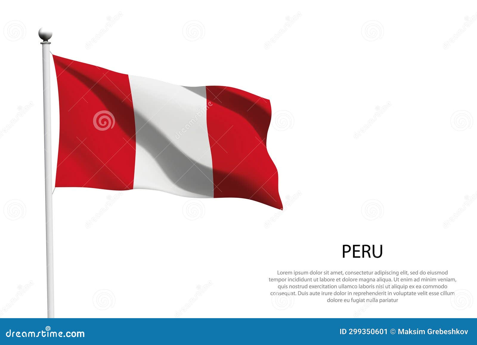 National Flag Peru Waving on White Background Stock Vector