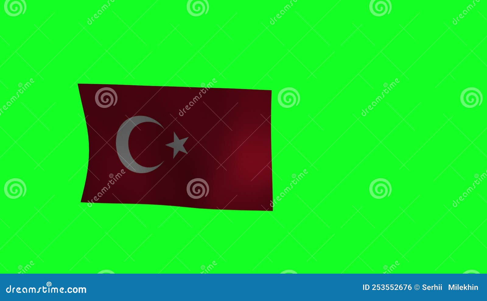 National Flag of Turkey on Green Screen. 3d Animation. 4K Stock Footage