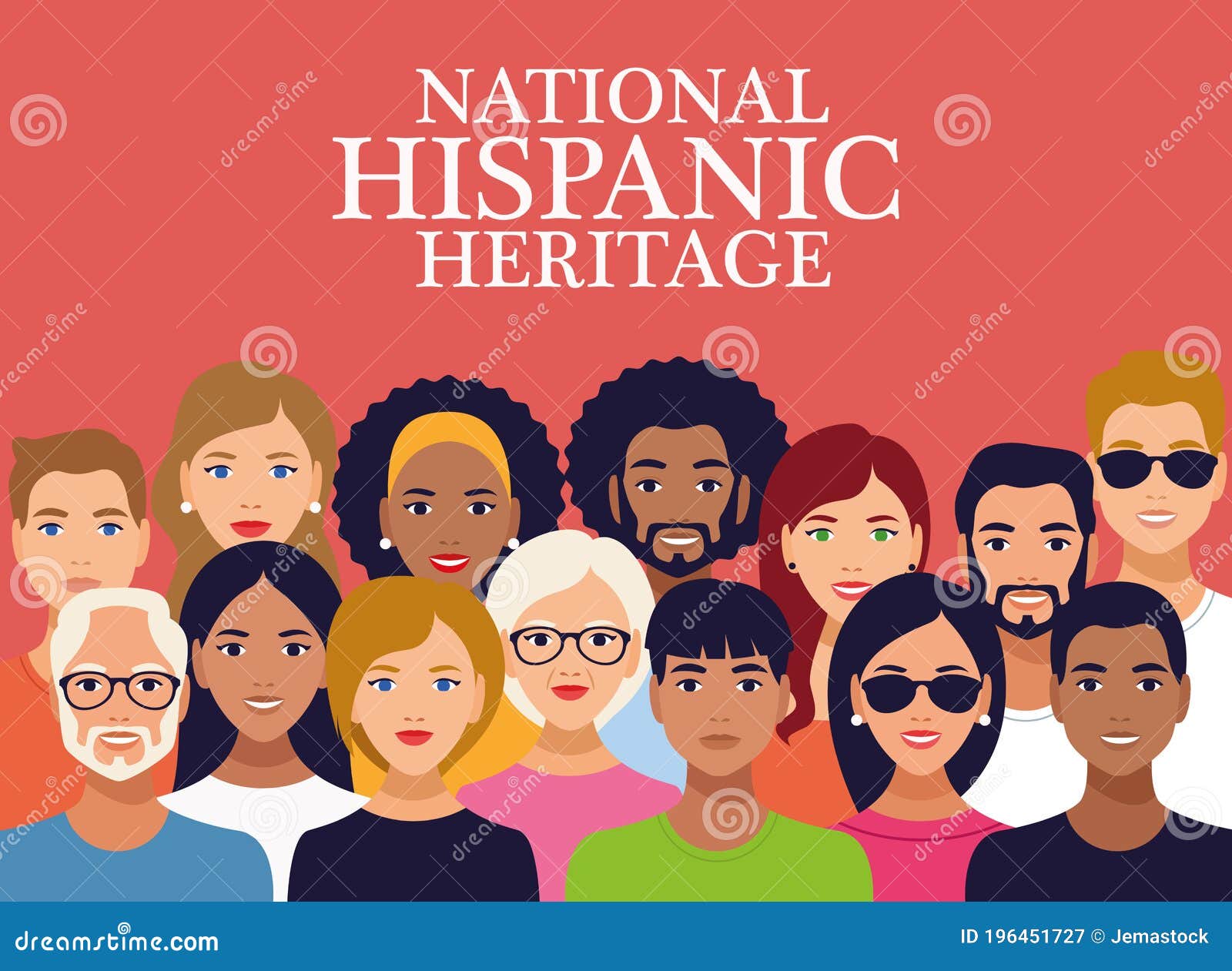 national hispanic heritage celebration lettering with group of people