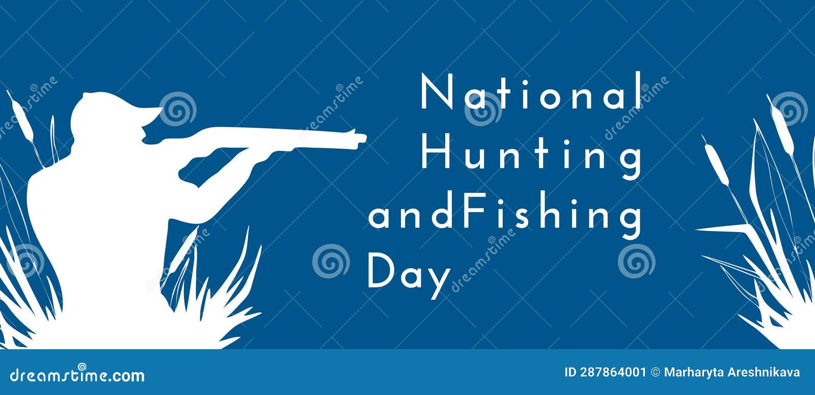 National Hunting and Fishing Day. Banner Blue with White Hand Drawn Contour  Hunter Stock Vector - Illustration of banner, creative: 287864001