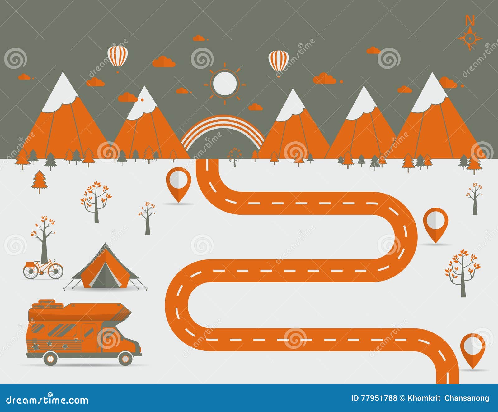 National Mountain Park Camping Scene Vector Illustration ...