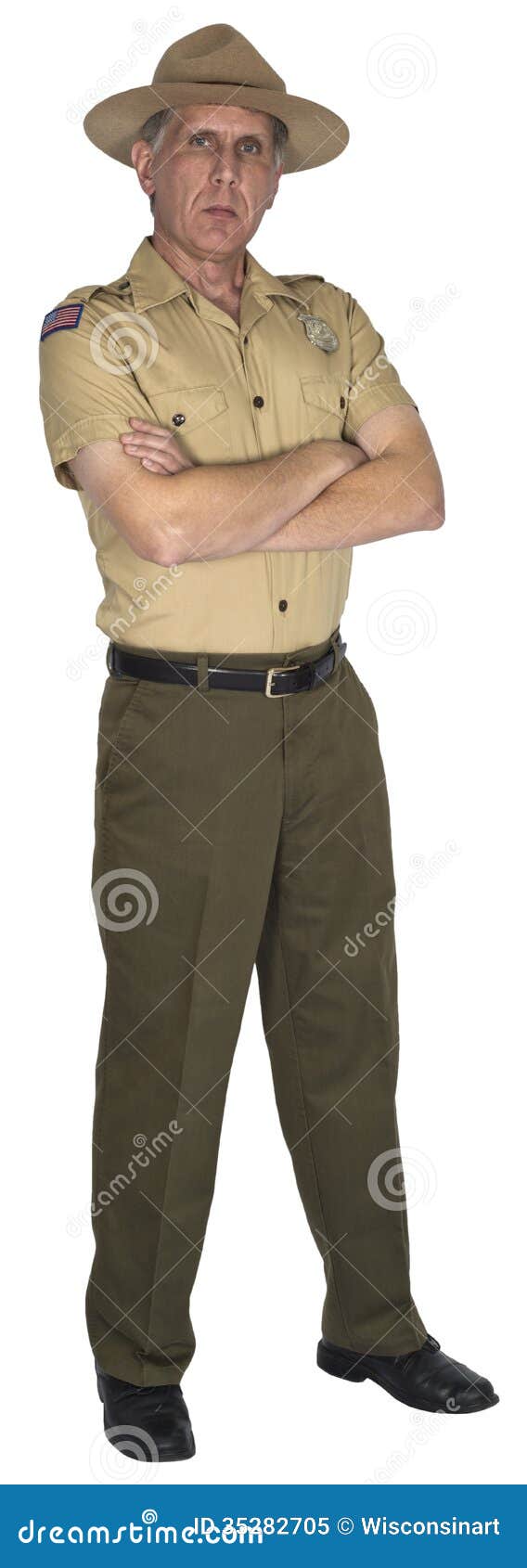 National Park Service Forest Ranger Serious Isolated Stock Image
