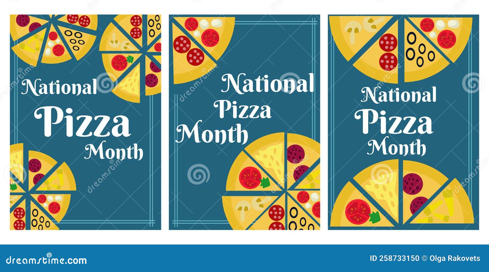 National Pizza Month, Set of Vertical Banners, Posters or Flyers Stock