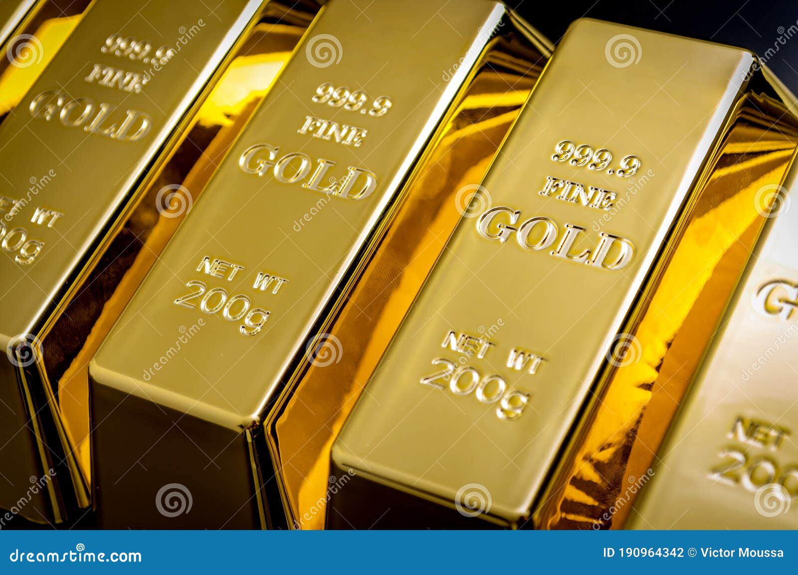 national reserve of gold, financial stability and commodity trading concept with many pure solid gold bars in a raw on black