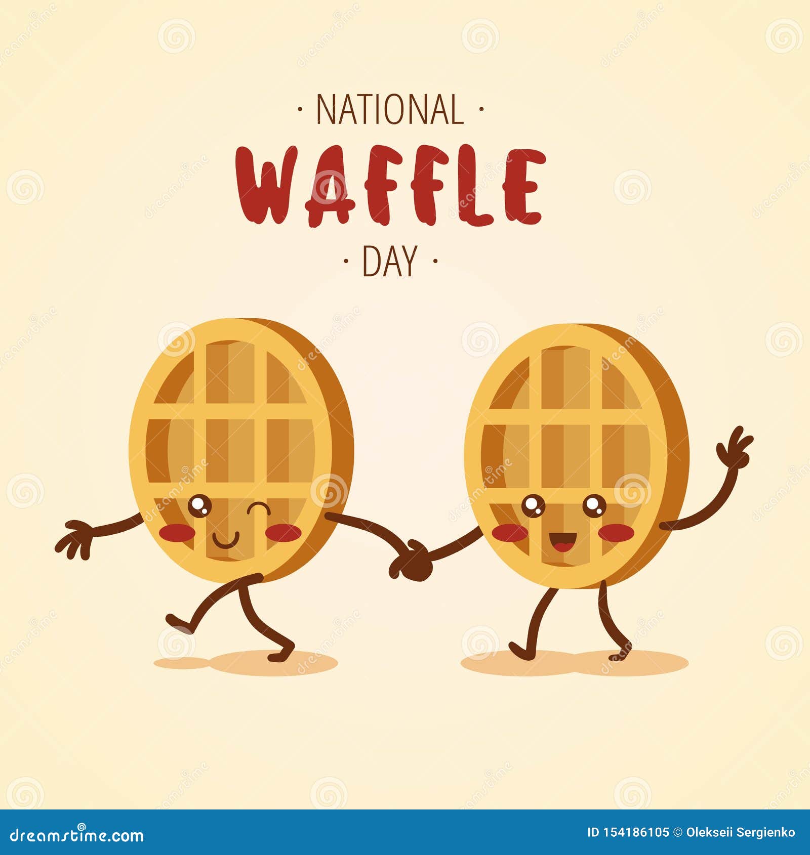 National Waffle Day Colorful Vector Waffles with Cheerful Smiles. Stock