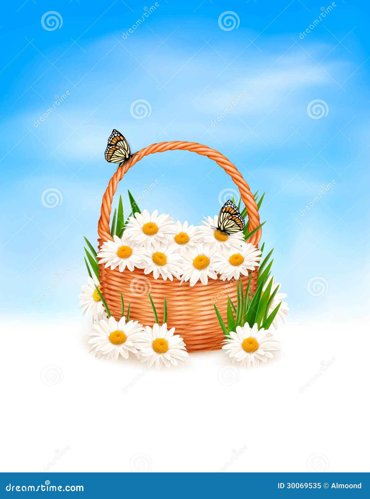 natire background with summer flowers in basket