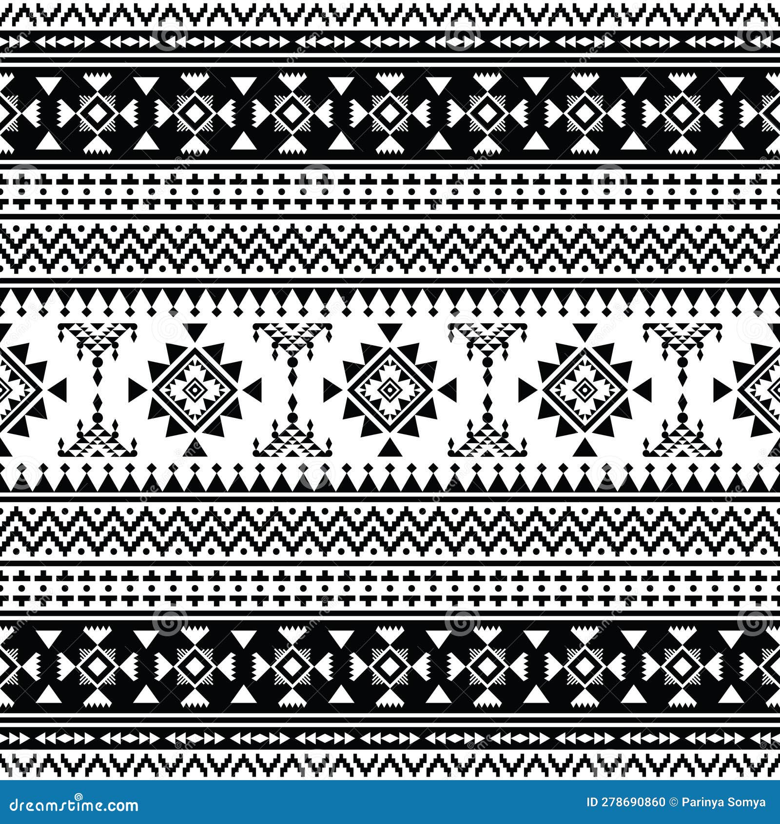 Native American Aztec Ethnic Pattern Design in Black and White. Stock ...