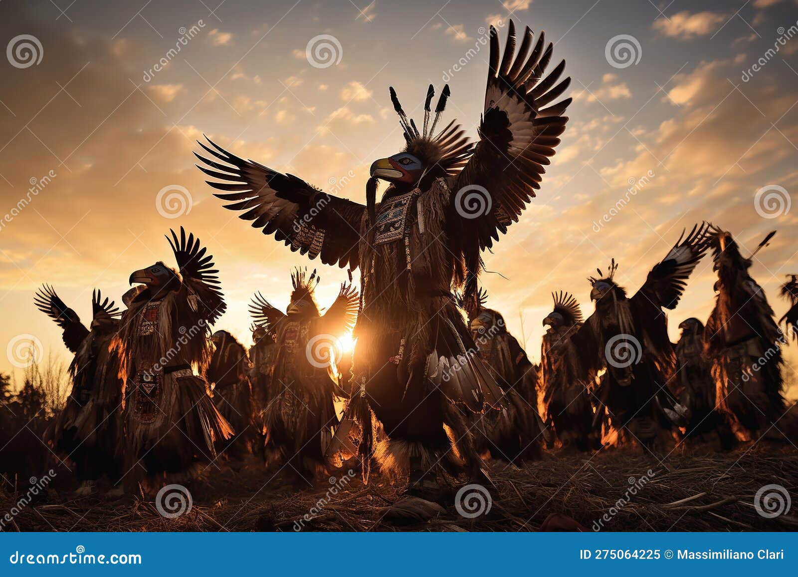Native American Dancers Performing a Ceremonial Eagle Dance, Arms