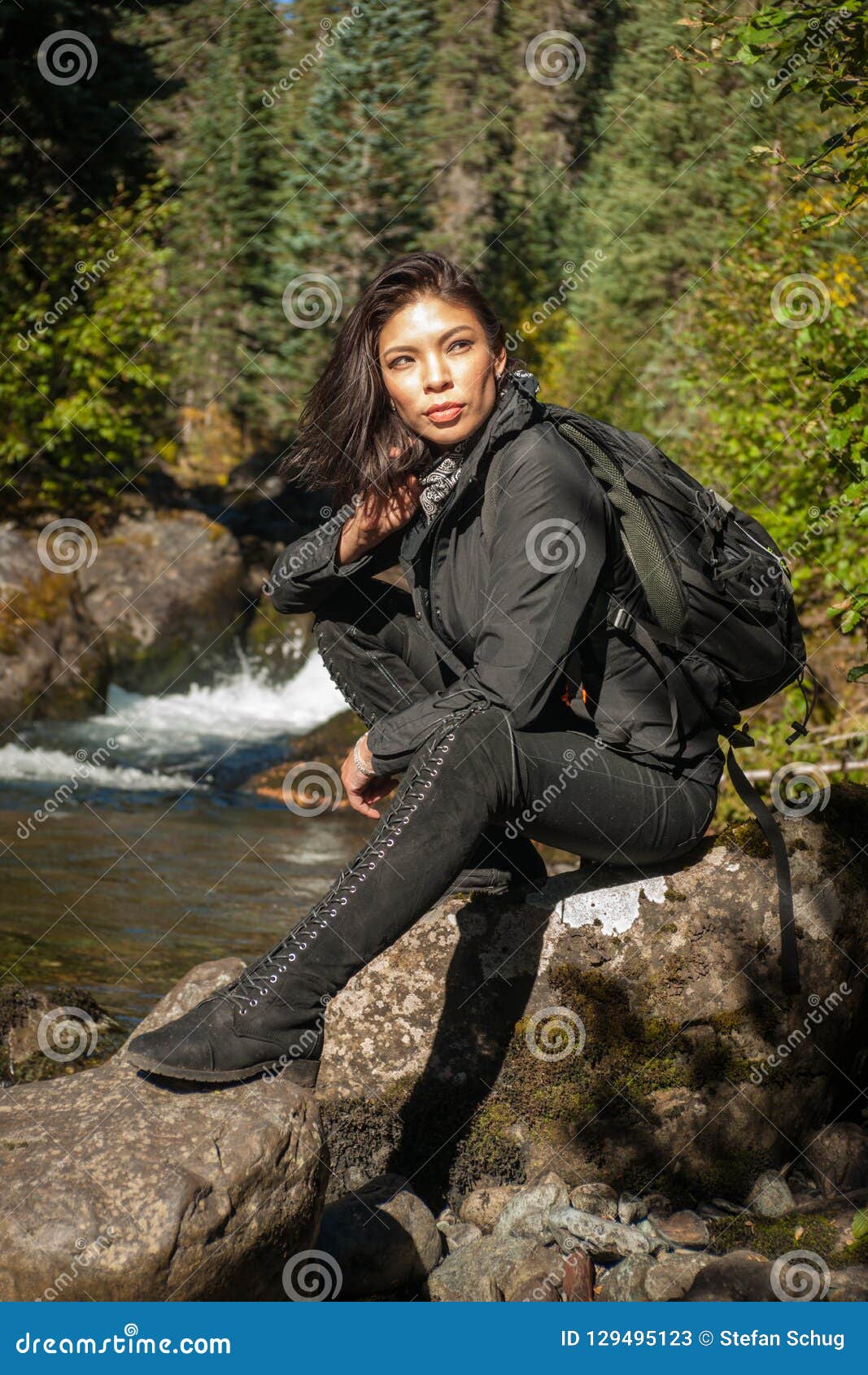 Native American Girl In Black Stock Image - Image of stream, beauty