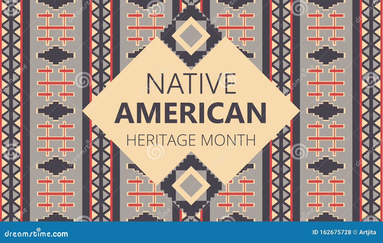 native american heritage month is organized in november in usa. tradition geometric ornament of indians is shown