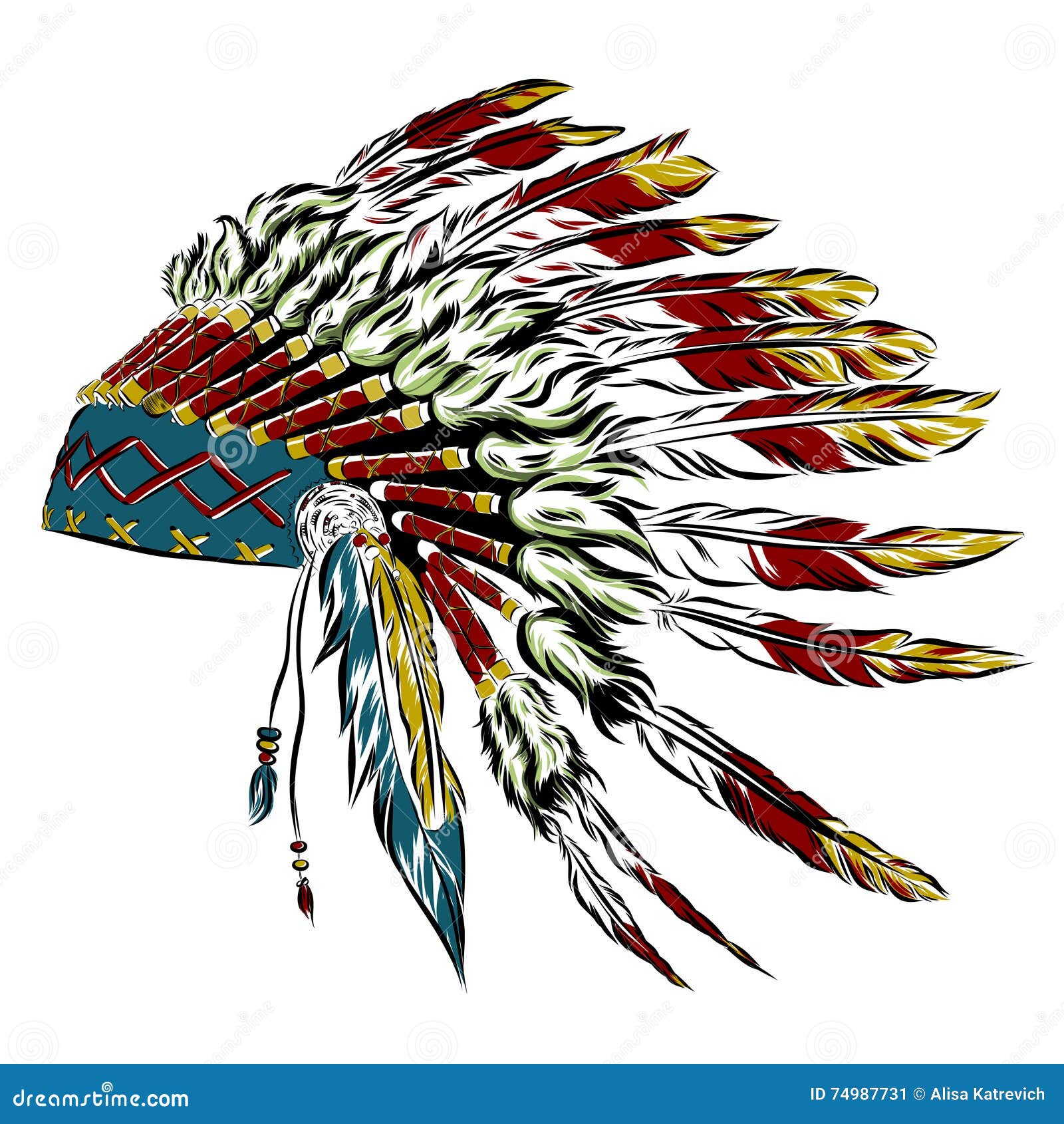 native american indian headdress with feathers in a sketch style. for thanksgiving day.  .