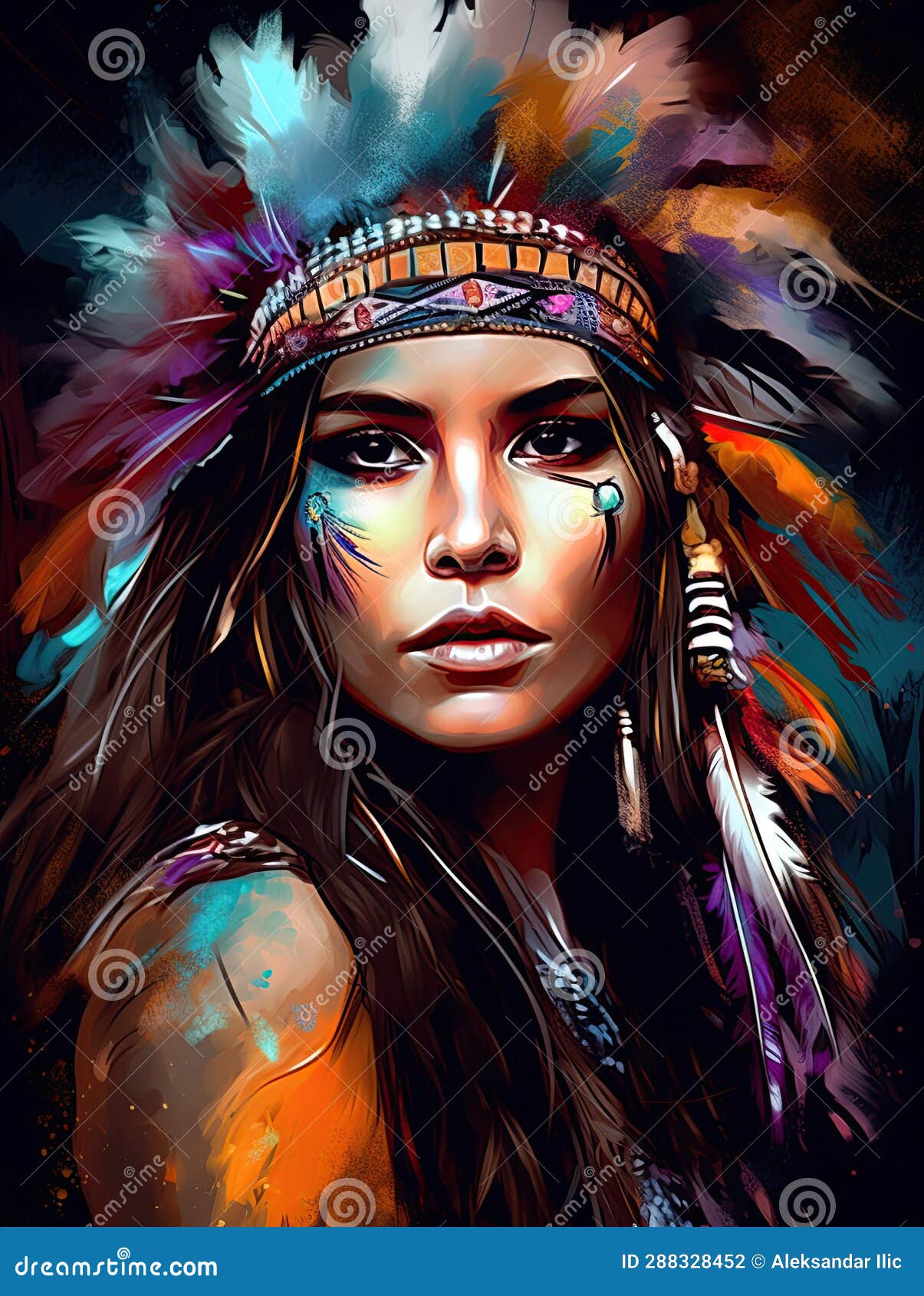 Native American Indian Woman Poster. Oil Painting Style. Generative Ai ...