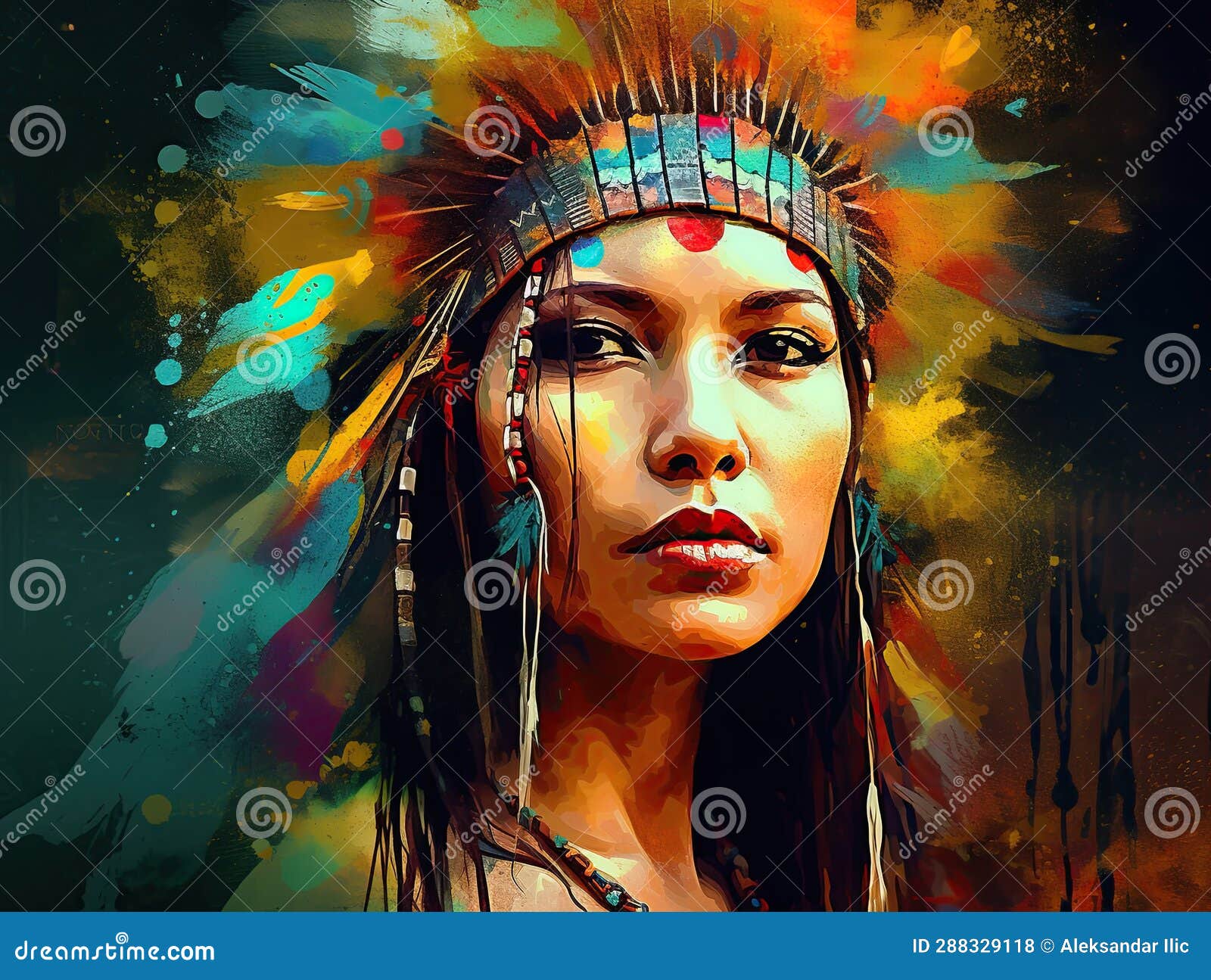 Native American Indian Woman Poster. Oil Painting Style. Generative Ai ...