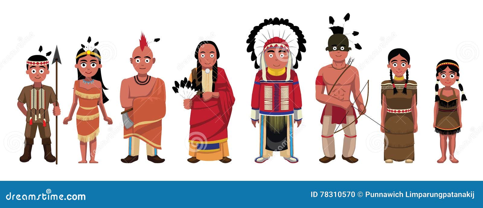 Native American Indians Family Characters Set Cartoon Vector Illustration  Stock Vector - Illustration of senior, comanche: 78310570
