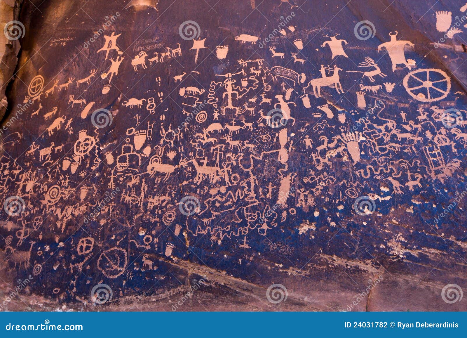 Native American Petroglyphs Newpaper Rock in Utah Stock Photo Image