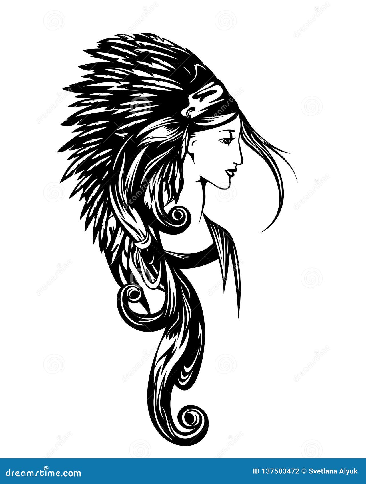 Download Native American Woman Chief Vector Portrait Stock Vector ...