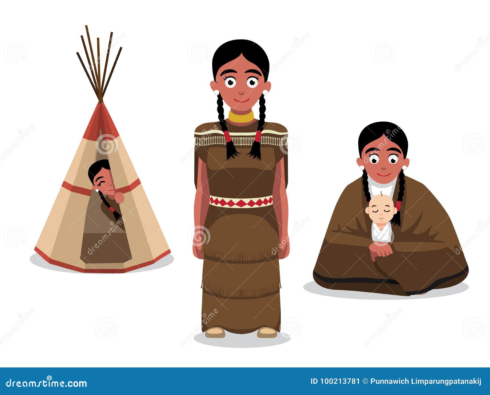 Download Native American Woman Poses Cartoon Vector Illustration ...