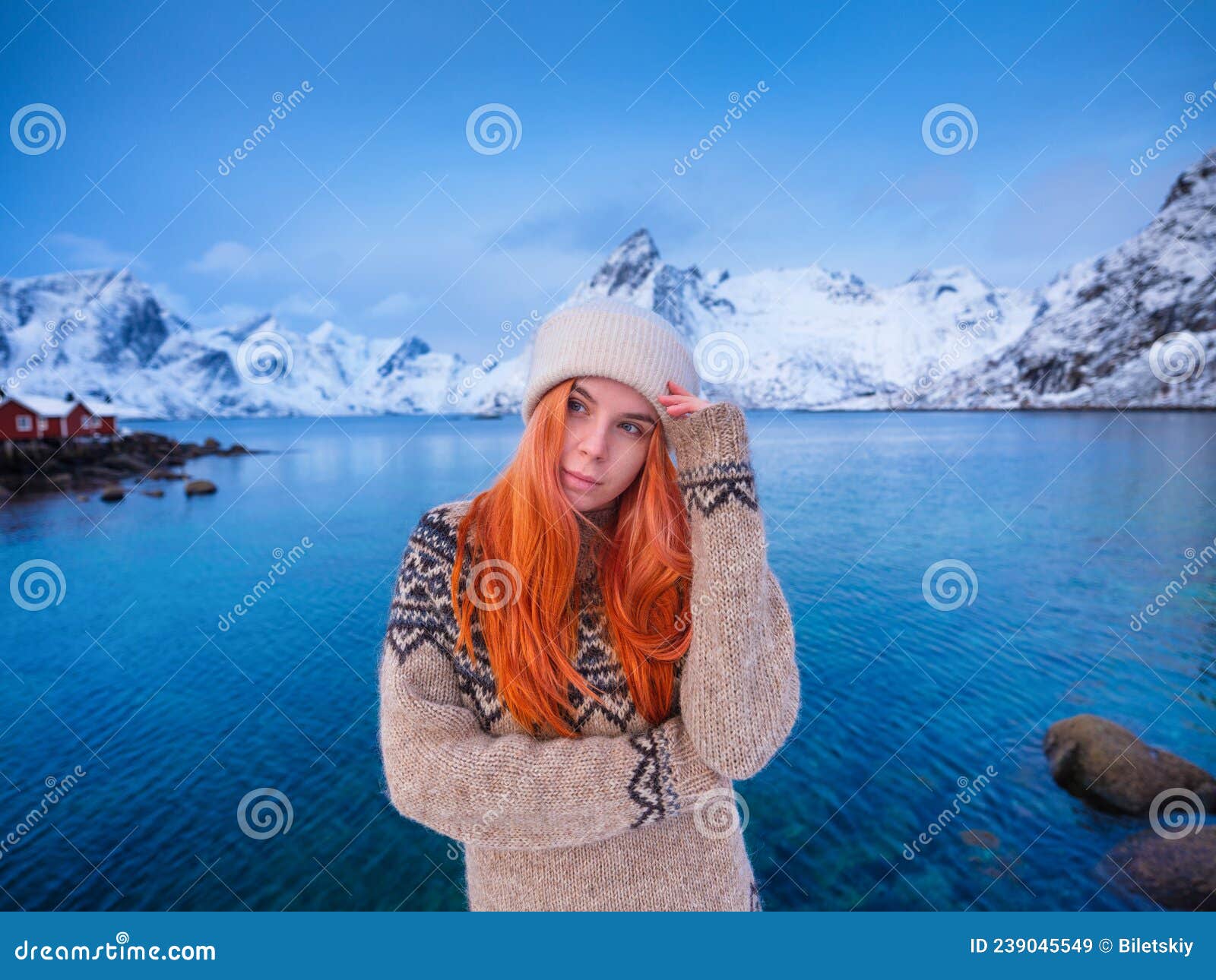 Native Icelandic Girl with Red Hair. National Traditional Clothing ...