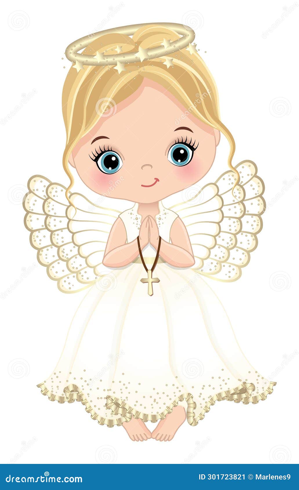 nativity cute angel girl holding cross.  angel little girl