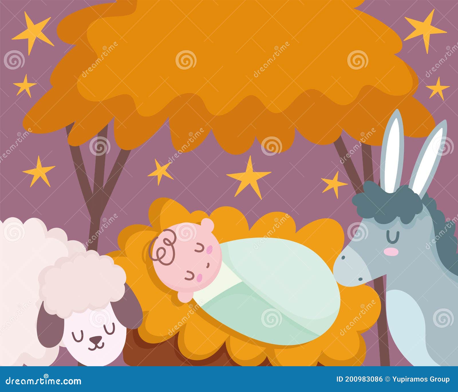 Nativity, Manger Cute Baby Jesus in Crib with Donkey and Lamb Cartoon Stock Vector - Illustration of night, birth: 200983086 Nativity, Manger Cute Baby Jesus in Crib with Donkey and Lamb Cartoon Stock Vector - Illustration of night, birth: 200983086